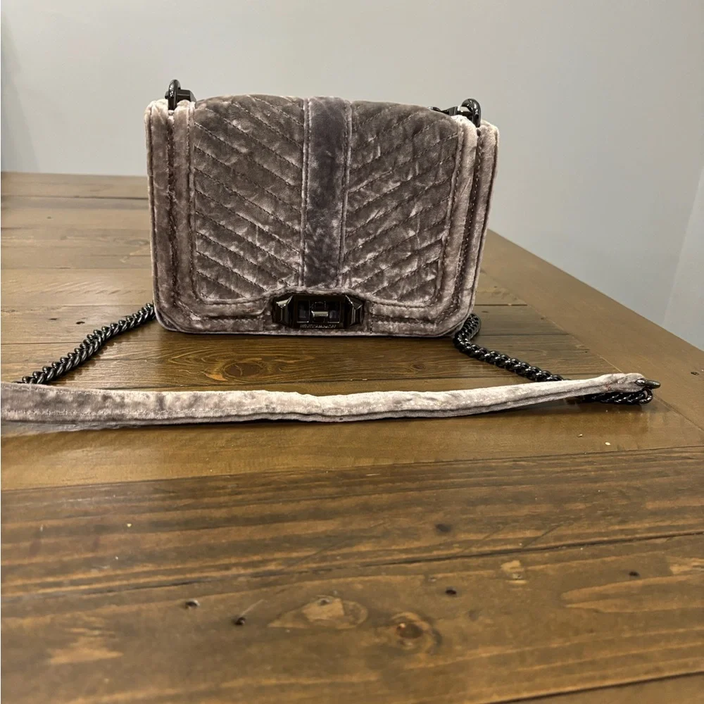 Rebecca Minkoff Chevron Quilted Love Crossbody in Gray Velvet